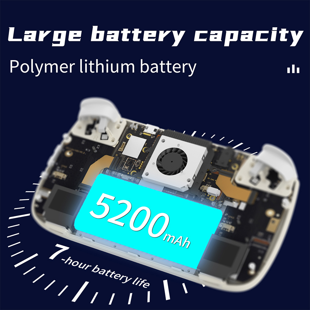 Large battery capacity for Anbernic RG Cube - Equipped with a 5200mAh polymer lithium battery, providing extended gameplay sessions on a single charge for uninterrupted gaming enjoyment.