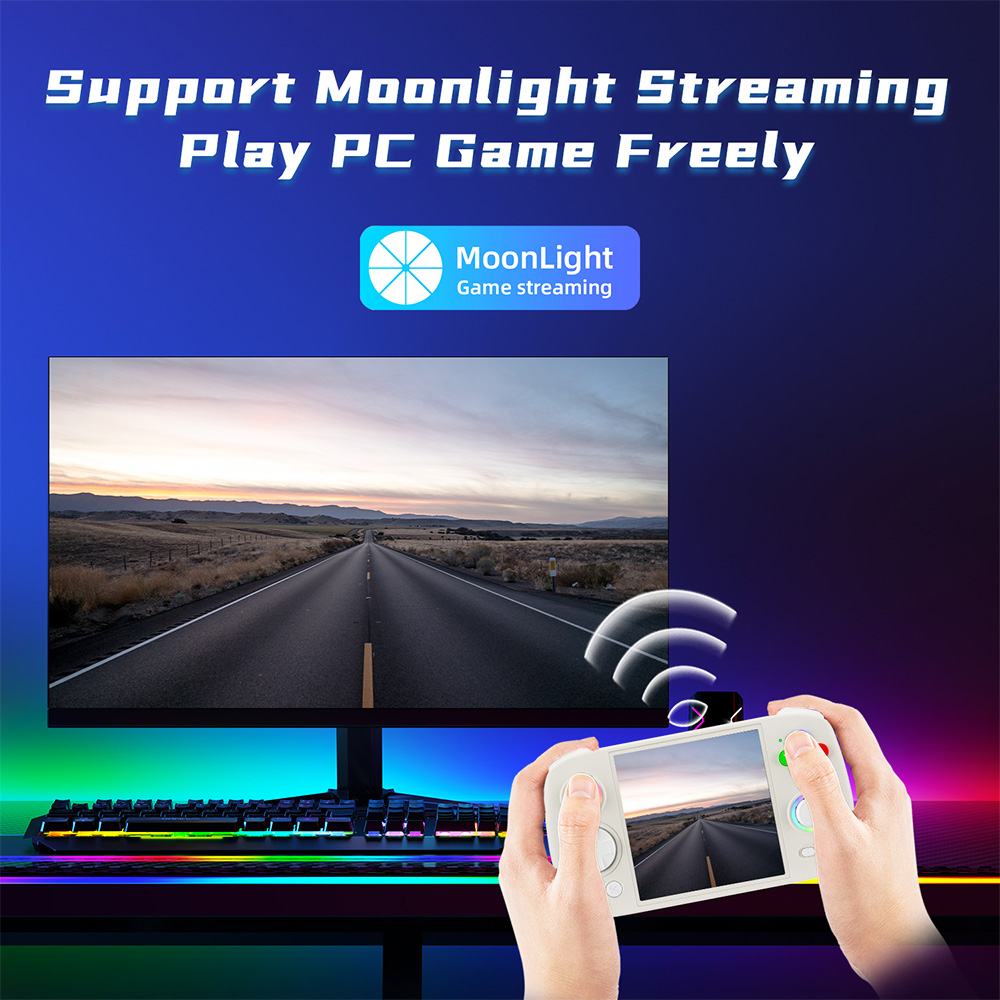 Support for Moonlight streaming: Anbernic RG Cube allows streaming and playing PC games remotely using Moonlight, offering versatility and expanding gaming options beyond its built-in library