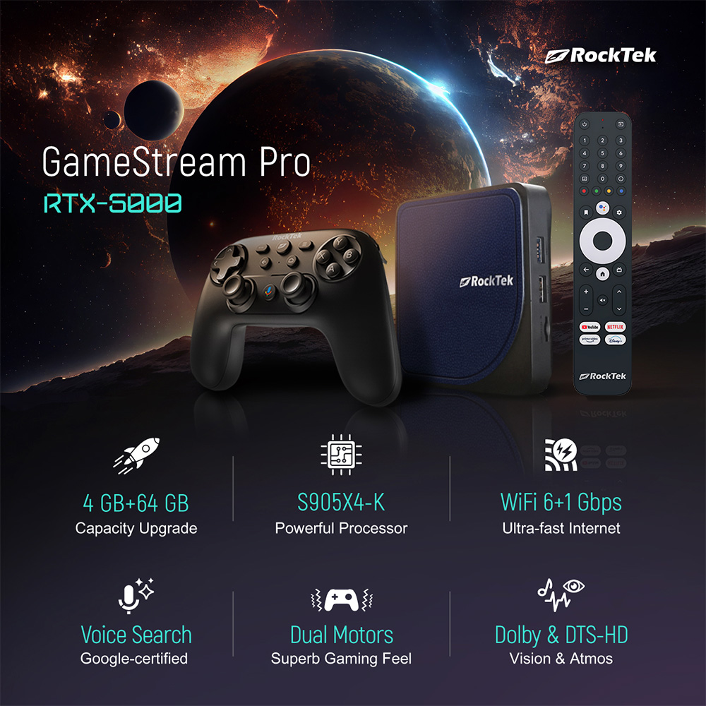 Gamestream Pro RTX5000 gaming console with a sleek black design, featuring high-performance hardware optimized for smooth gameplay and advanced graphics rendering.