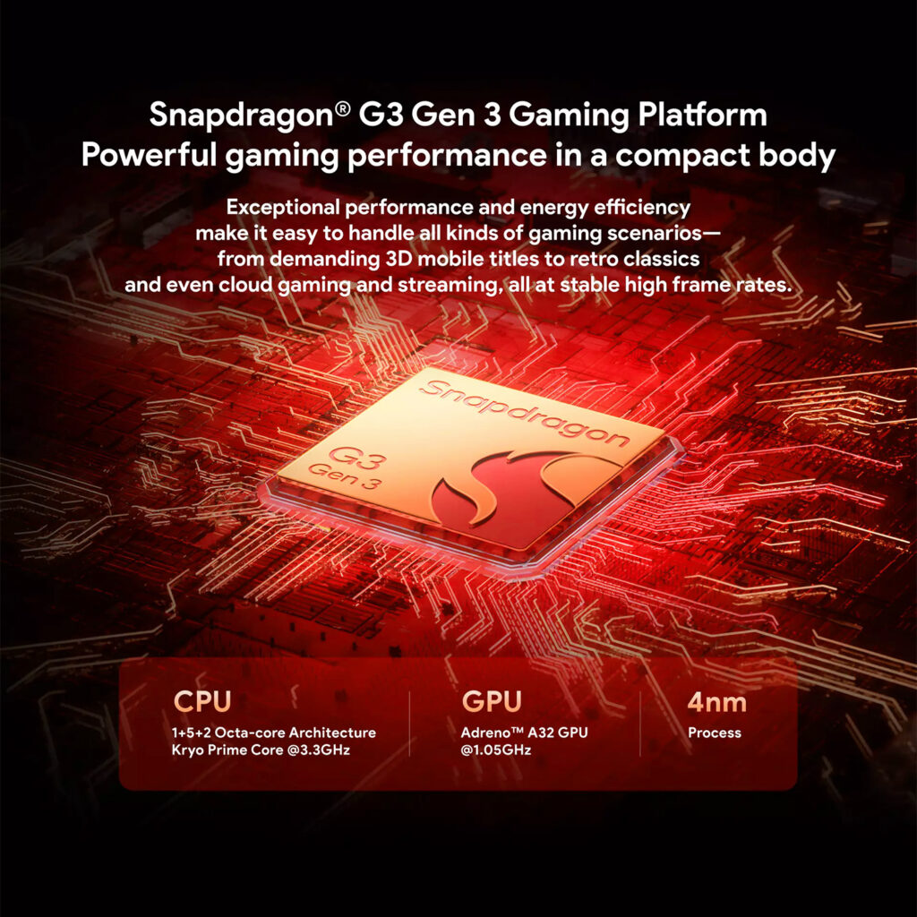 A promotional graphic for the Snapdragon G3 Gen 3 Gaming Platform. The image shows a golden-orange processor chip with a stylized flame logo on an orange circuit board background. The title
